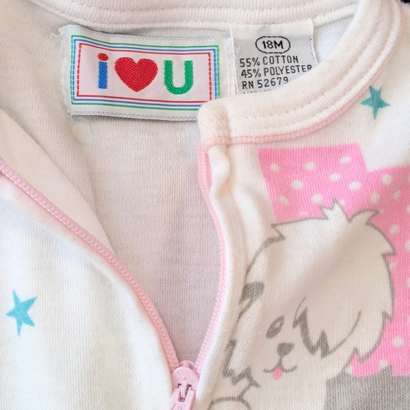 Vintage 90s I Heart You Romper | Shaggy Dog Graphic | Pastel Abstract Colorblock - Picture 2 of 2